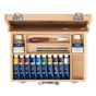 Peinture à l'huile fine Coffret bois 10 x 40 ml + outils et additifs