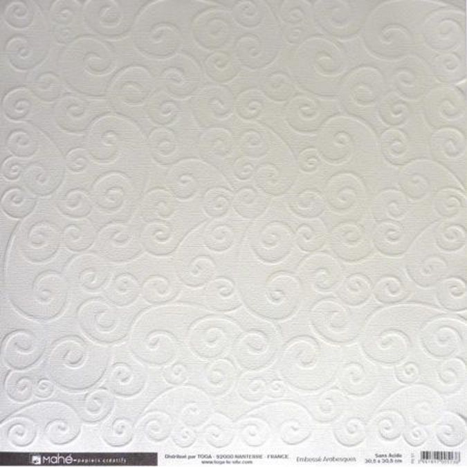 Papier embossé Arabesques Blanc 30,5 x 30,5 cm