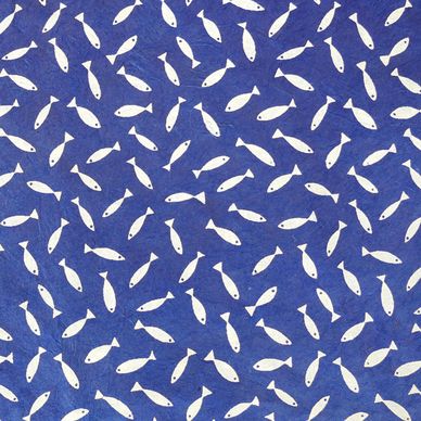 Papier Lokta Imprimé 50 x 75 cm Sardines bleu blanc