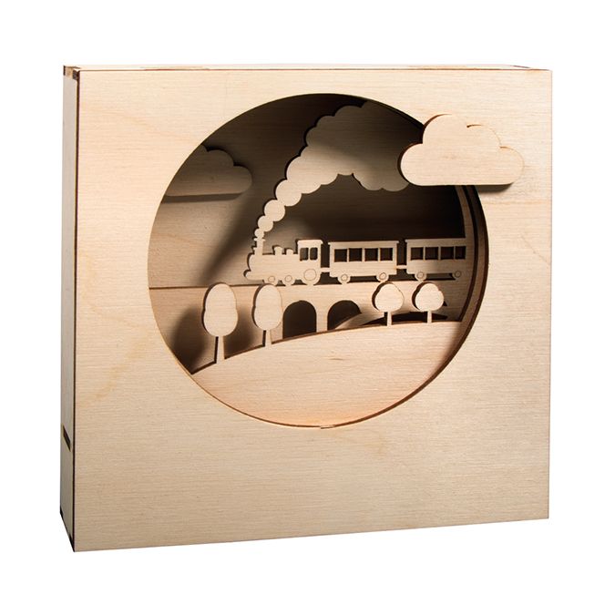 Cadre en bois 3D à monter Kit Petit train 15,5 x 15,5 x 3,4 cm