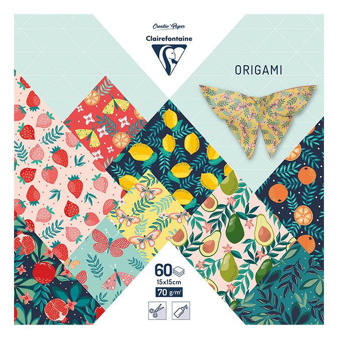 Papier origami Jardin fruité 60 feuilles 15 x 15 cm