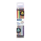 Crayon de couleur bicolore triangulaire Fluo + Métal 6 pcs