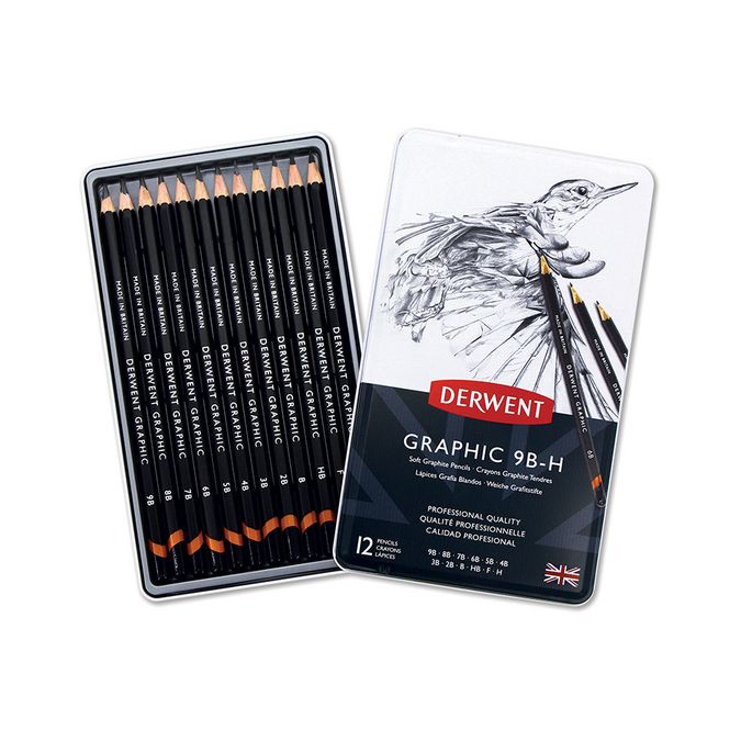 Crayon graphite Graphic Boîte métal Mines tendres 12 pcs