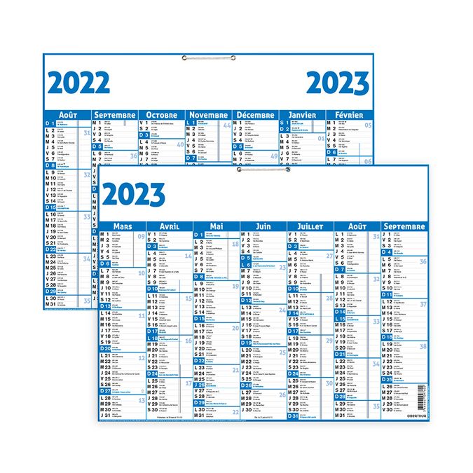 Calendrier Classique Bleu 2022-2023 14 mois 21 x 27 cm