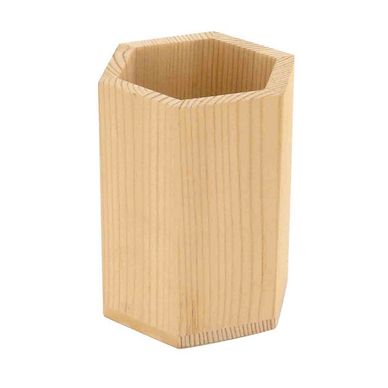 Pot à crayon hexagonal en bois Ø 8 x 10 cm