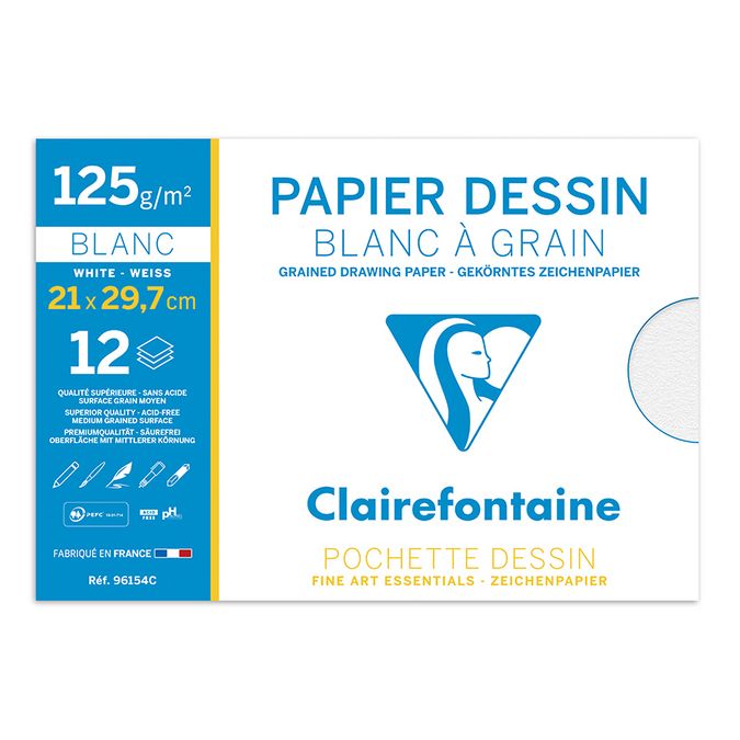Papier Dessin Blanc à Grain 125 g/m² Pochette