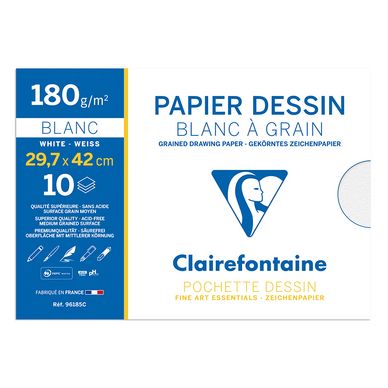 Papier Dessin Blanc à Grain 180 g/m² Pochette