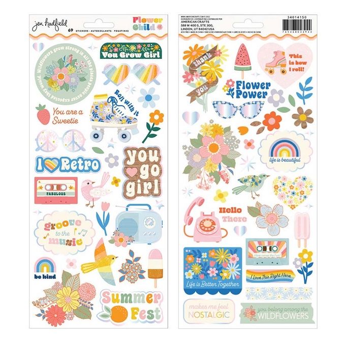 Stickers en papier Flower Child 69 pcs