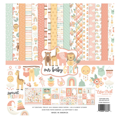 Set de papiers imprimés 30,5 x 30,5 cm Our Baby Girl - Collection Kit 13 pcs