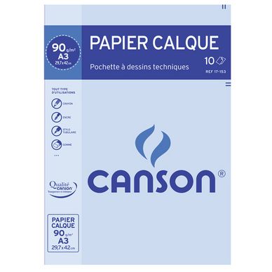 Papier calque 90g A3 pochette de 10 feuilles Canson chez Rougier & Plé