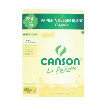 CANSON 92079 Papier Dessin C Grain Ncre Gouache Feutre 180g A4 Pochette Lot de 12 Noir 