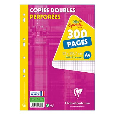 Copies doubles A4 Petits carreaux 300 pages Clairefontaine chez