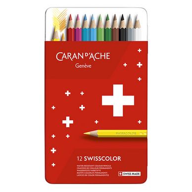 Crayon de couleur Swisscolor Boîte métal 12 pièces Caran d'Ache