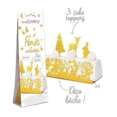 Déco Bûche de Noël + Cake Toppers Kit 5 pcs Doré ScrapCooking chez