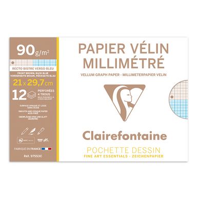 Pochette papier millimétré bleu A4 12 feuilles 90g/m² - Papeterie Michel