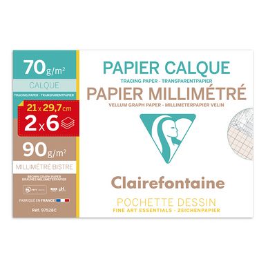 Clairefontaine - pochette papier à dessin millimétré velin - 12